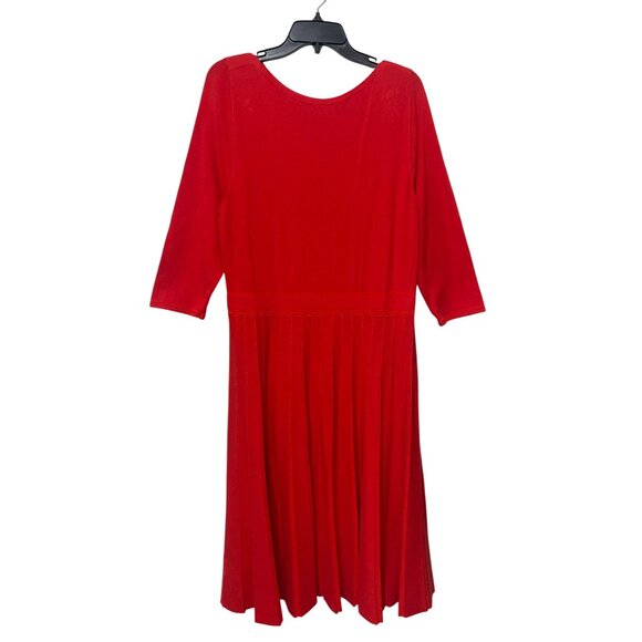 Ann Taylor Red Pleated Skirt A-Line Dress 3/4 Sleeves in Red Size XL - Picture 5 of 11